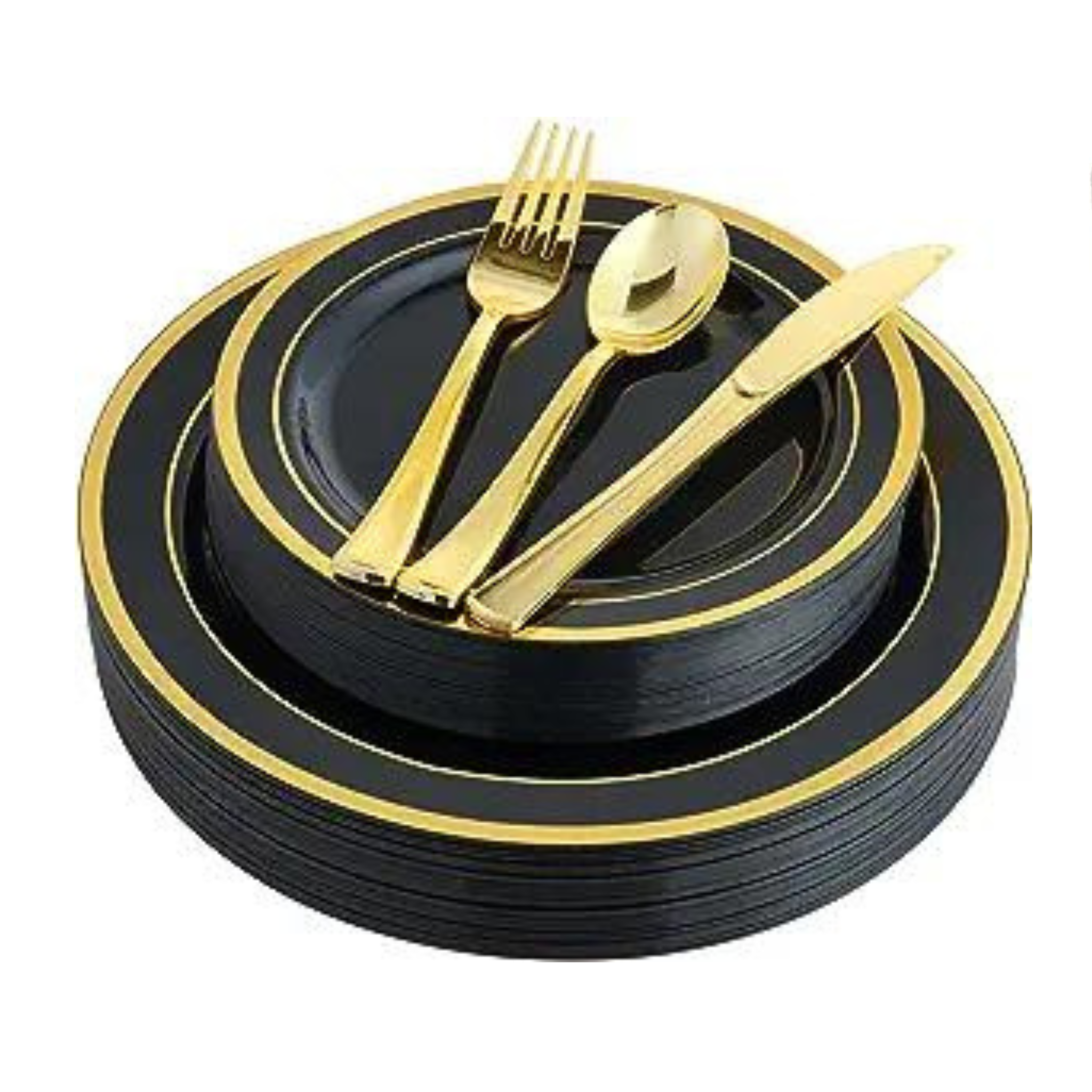 Jolly Chef 125 Pcs Black & Gold Plastic Disposable Dinnerware Set (Service for 25) Discount