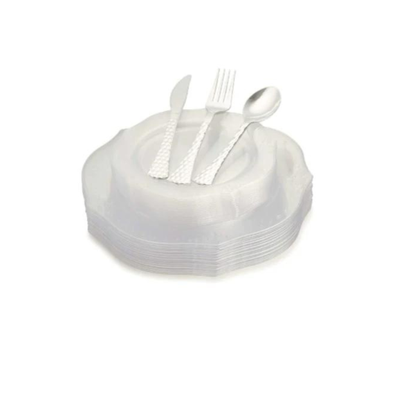 100 Piece Elegant Clear Disposable Plastic Dinnerware Set Hot on Sale