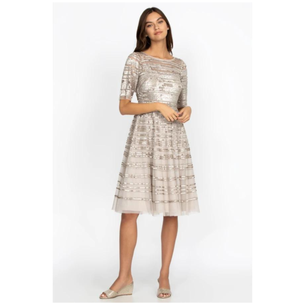 Johnny Was Champage Beaded Mesh Dress For Cheap