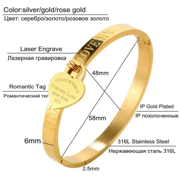 Trendy Lover Cuff Bracelets Bangles for Woman Rose Gold Color Stainless Steel Bracelet with Heart Pendant Luxury Jewelry Sale - Image 3